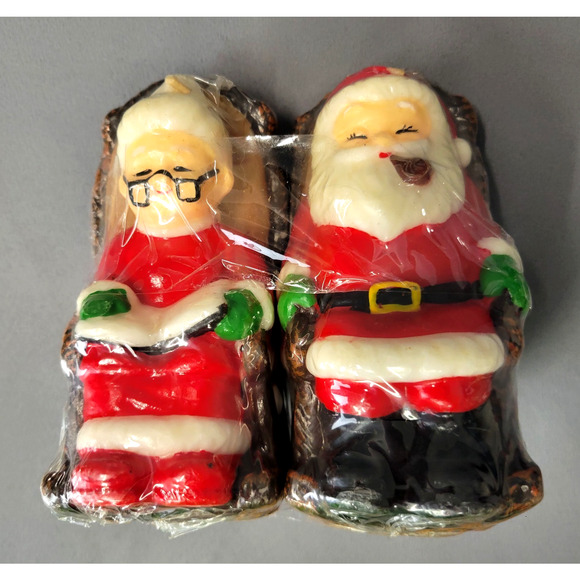 Vintage Christmas Mr. & Mrs. Santa Claus Figures Wax Candle Set Holiday 5" - Picture 1 of 10